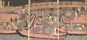 Ochłodzenie w Ryogoku w Edo, początek XIX wieku autorstwa Kikugawa Eizan