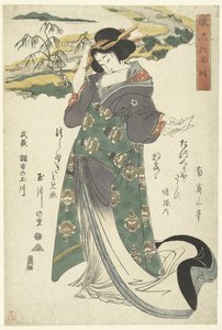 Rzeka De Chofu Tama w prowincji Musashi Musashi Chofu no Tamagawa (tytuł na obiekcie) De elegante zes Tama rivieren (tytuł serii) Furyu Mu Tamagawa (tytuł serii na obiekcie) autorstwa Kikugawa Eizan