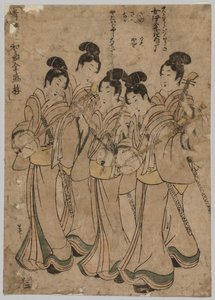 Młode kobiety z instrumentami muzycznymi, 1787-1867. autorstwa Kikugawa Eizan