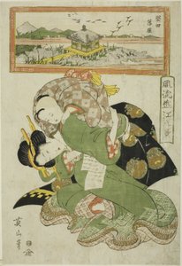 W awangardzie (Katata Rakugan), z serii „Fashio na be England ght view, ws you see (Furyu Omi Hakkei)” autorstwa Kikukawa Eizan