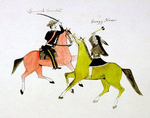 Konflikt między generałem Georgem Custerem 1839-1876 a Crazy Horse, Indianinem Siuks Dakota.