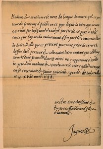 List króla Jakuba VI 1566-1625 do jego matki, królowej Marii 1542-1587, 1584-5 autorstwa King James I