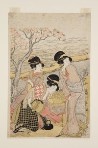 A sake Party nad morzem (kolorowy drzeworyt) autorstwa Kitagawa Utamaro