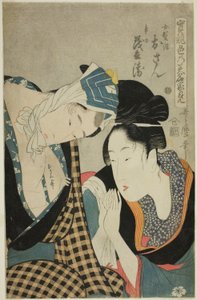 (Jitsukurabe Iro no Minakami): Osan i Mohei autorstwa Kitagawa Utamaro
