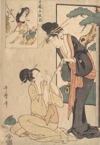 Kobieta zabierająca matce torbę słodyczy, koniec XVIII-początek XIX wieku. autorstwa Kitagawa Utamaro