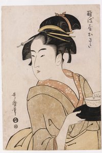 Popiersie kelnerki Okity z herbaciarni Naniwaya autorstwa Kitagawa Utamaro