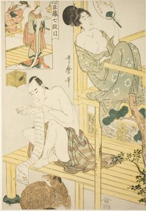 Akt siódmy, z serii „Skarbiec lojalnych podwładnych (Chushingura) (Shichi-damme)” autorstwa Kitagawa Utamaro