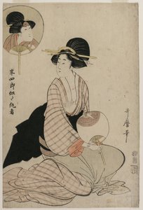 Atrakcyjna kobieta, która wygląda jak aktor Iwai Hanshiro V autorstwa Kitagawa Utamaro