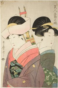 Piękna i Opiekunka w Nowy Rok, z cyklu „Przyjemności dla piękności w pięć dni festiwalu” („Bijin gosetsu no asobi”) autorstwa Kitagawa Utamaro
