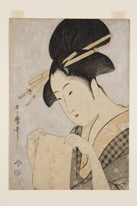 Piękno z ręcznikiem do rąk (kolorowy nadruk w drewnie) autorstwa Kitagawa Utamaro