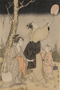 Łapanie świetlików pod wierzbą po lewej, ok. godz. 1796-1797. autorstwa Kitagawa Utamaro