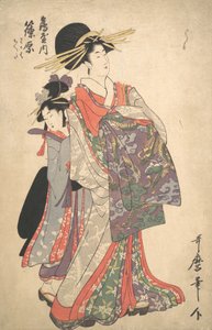 Pan Takarute, Pan Shinohara i Pan Tsuruya, 18 linia. autorstwa Kitagawa Utamaro