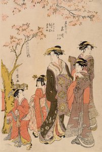 Kurtyzany spacerujące pod drzewami wiśni, ok. 1789 (odbitka drzeworytnicza) (detal z 203664) autorstwa Kitagawa Utamaro