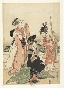 Kurtyzana naśladująca dworzanina. autorstwa Kitagawa Utamaro