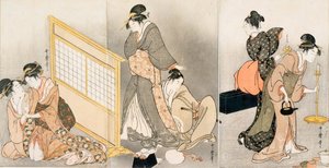 Podwójna poduszka. Tryptyk, ok. 1794 autorstwa Kitagawa Utamaro