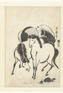 Trzy konie autorstwa Kitagawa Utamaro