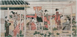 Suszenie ubrań, ok. godz. 1790 autorstwa Kitagawa Utamaro