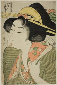 Gejsza Edo, z serii "Przewodnik po współczesnych stylach kobiecych (Tosei onna fuzoku tsu)" autorstwa Kitagawa Utamaro