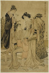 Eleganckie przyjemności: zapach kwiatów, po prawej (Furyu hana no ka asobi, jo) autorstwa Kitagawa Utamaro