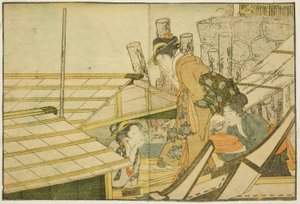 Pływanie latem na statkach wycieczkowych, z ilustrowanej książki „Obrazek: Kwiaty czterech pór roku (Ehon shiki no hana),” tom. 1 autorstwa Kitagawa Utamaro