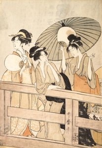 Ciesz się chłodną wieczorną bryzą na i pod mostem, ca. 1800. autorstwa Kitagawa Utamaro