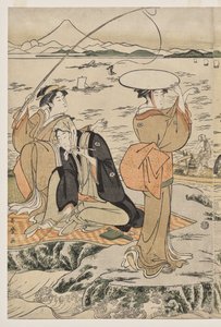 Łowienie ryb na skale deski do krojenia w Enoshima autorstwa Kitagawa Utamaro