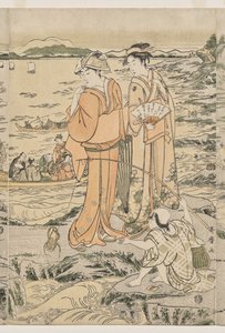 Łowienie ryb na skale deski do krojenia w Enoshima autorstwa Kitagawa Utamaro