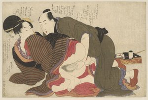 Żonaty i wdowa Negai no itoguchi (tytuł serii) autorstwa Kitagawa Utamaro