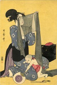Robótki Hari-shigoto. Tryptyk, część lewa, 1795. autorstwa Kitagawa Utamaro