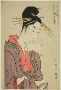 Hinatsuru z te-kei Zetsuro, z serii „Powder paring te rms of Beauchie s (piękne porównanie żeglarskie) (Kyozetsuro Hinatsuru)” autorstwa Kitagawa Utamaro