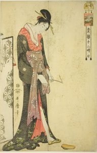 Godzina wołu [2 w nocy] (Ushi no koku), z serii „Dwanaście godzin w Yoshiwara (Seiro juni toki tsuzuki)” autorstwa Kitagawa Utamaro