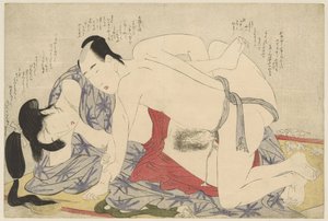 Młode małżeństwo kocha się na letniej macie do spania Negai no itoguchi (tytuł serii) autorstwa Kitagawa Utamaro