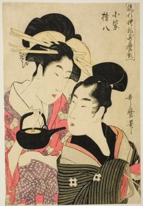 Komurasaki i Gonpachi z serii „Modne wzory w stylu Utamaro (Ryuko moyo Utamaro-gata)” autorstwa Kitagawa Utamaro
