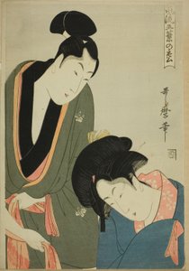 Lovers Parting in the Morning, z serii „Elegancka pięcioigłowa sosna (Furyu goyo no matsu)” autorstwa Kitagawa Utamaro