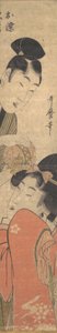 Mężczyzna i młoda kobieta z balem, koniec XVIII-początek XIX wieku. autorstwa Kitagawa Utamaro