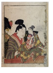 Sceny marionetek z manipulatorami płci męskiej i żeńskiej, ok. 1930 r. 1758-1806 (drewnodruk na papierze) autorstwa Kitagawa Utamaro