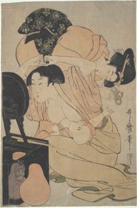 Matka z karmiącym dzieckiem i opiekunem autorstwa Kitagawa Utamaro
