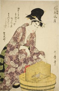 Murasaki Shikibu: Ptak, z serii „Słynne kobiety i ich wiersze o kwiatach, ptakach, wietrze i księżycu (Meifu eika kacho fugetsu)” autorstwa Kitagawa Utamaro