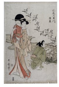 Prowincja Mutsu - rzeka Noda (Chidori), okres Edo, ok. 1790-1804 (drzeworyt na papierze) autorstwa Kitagawa Utamaro