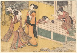 Ilustracje noworoczne z drukowanej książki „Kwiaty czterech pór roku” (Shiki no hana) autorstwa Kitagawa Utamaro