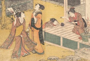 Igrzyska noworoczne, z drukowanej książki Kwiaty czterech pór roku Shiki no hana, 1801. autorstwa Kitagawa Utamaro