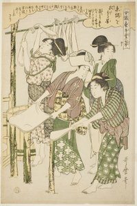 nr 10 (ju), z serii „Kobiety zajmujące się serownictwem (Joshoku kaiko tewaza-gusa)” autorstwa Kitagawa Utamaro