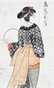 Ohisa z Takashima Teahouse, Kobieta Inkimono z wachlarzem, Ukiyoe Art Print autorstwa Kitagawa Utamaro (1753-1806) Zachion, Ed Perio d autorstwa Kitagawa Utamaro