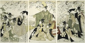 Parodia Minamoto no Yoritomo Rare New gc Ranes At Yuigahama autorstwa Kitagawa Utamaro