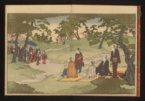 Piknikowanie i delektowanie się herbatą na wzgórzach w Ueno, Edo autorstwa Kitagawa Utamaro