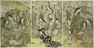 Dzień C F Plan D Hideyoshi wydaje pięć żon oglądających Chery Bosso MS w Higashiyama autorstwa Kitagawa Utamaro