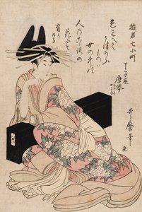 Grafika - Kurtyzana Chojiya Karakoto, XVIII wiek autorstwa Kitagawa Utamaro