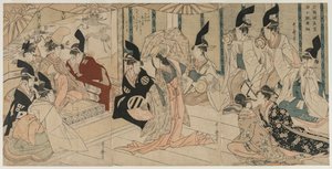 Scena Adaptacja sztuki Skarb wiernych wiernych Chushingura, koniec lat 90. XVIII wieku. autorstwa Kitagawa Utamaro