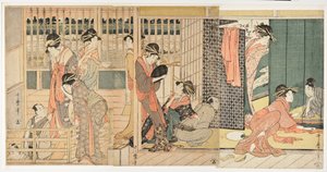 Poranna scena w japońskim „domu tolerancji” (karitaku) – wydruk Kitagawa Utamaro (1753-1806) autorstwa Kitagawa Utamaro