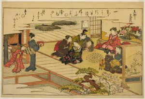 Gra w dopasowywanie muszli, z ilustrowanej książki „Prezenty z odpływu (Shiohi no tsuto)” autorstwa Kitagawa Utamaro